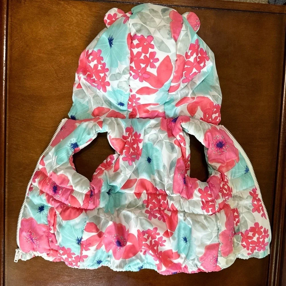 VTG Y2K Gymboree Floral Puffer Vest 6-12 Months Baby Girl Floral Hooded Zips